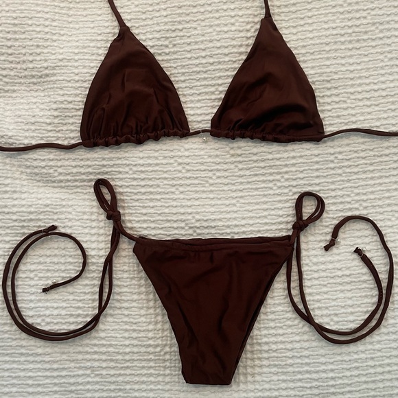 handmade brown bikini set with pearls - Picture 2 of 5